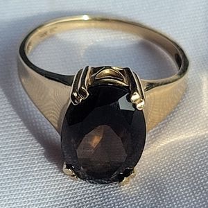 14k Yellow Gold Large Oval Cut Smoky Quartz Topaz Ring Size 9